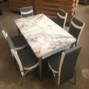 Turkish White Marble Efefct With Grey And White Chairs Silver Leg